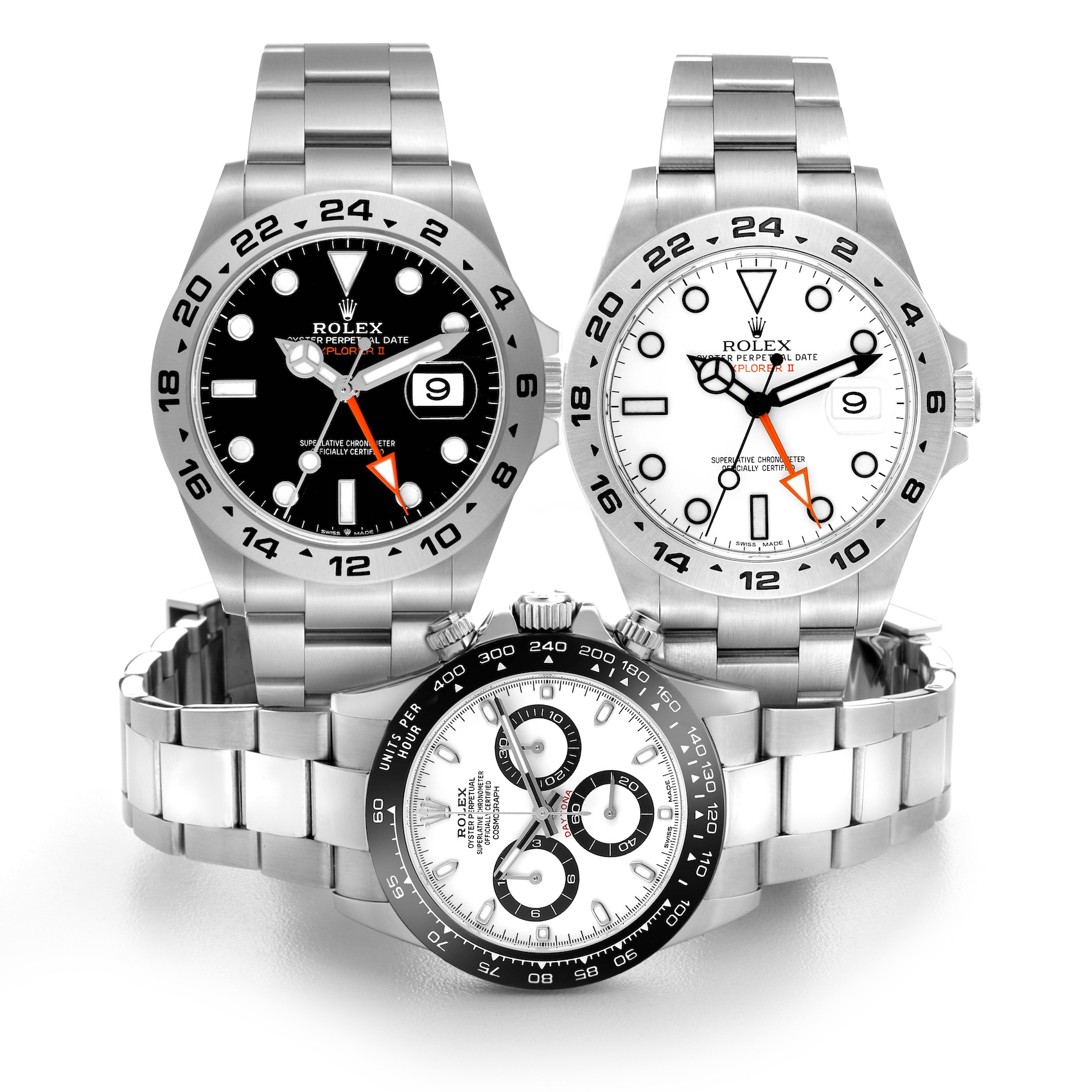 Rolex Explorer II 226570 and 216570 with Rolex Daytona 116500